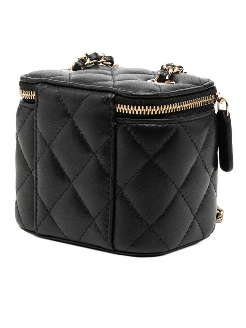 Chanel CC Logo Quilted Mini Vanity Chain Shoulder Bag Black Lambskin - Picture 2 of 7